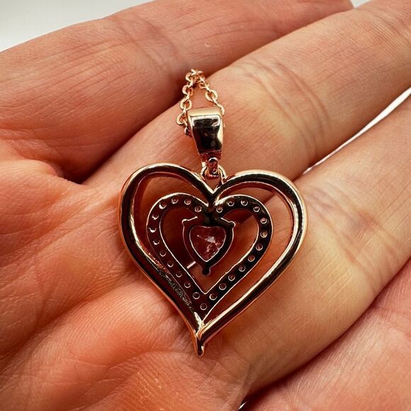 NIB Redbee 18kt GP, Rose gold over s925, Pink CZ in heart necklace! - Picture 4 of 13